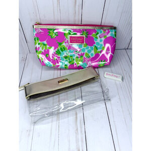 Lilly Pulitzer Bundle of 2 Plastic Make-up Bag & Pencil Bag w/Logo Eraser